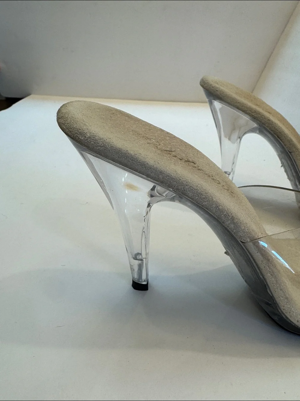 Clear-Strap Beige Mule Heels for Women